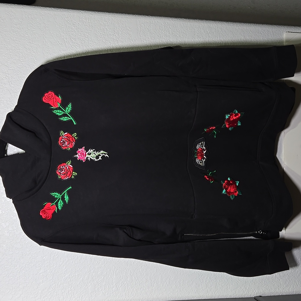 Embroidered Floral Patch Handmade Hoodie NWOT